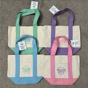 4 Trader Joes Mini Pastel Canvas Tote Bags